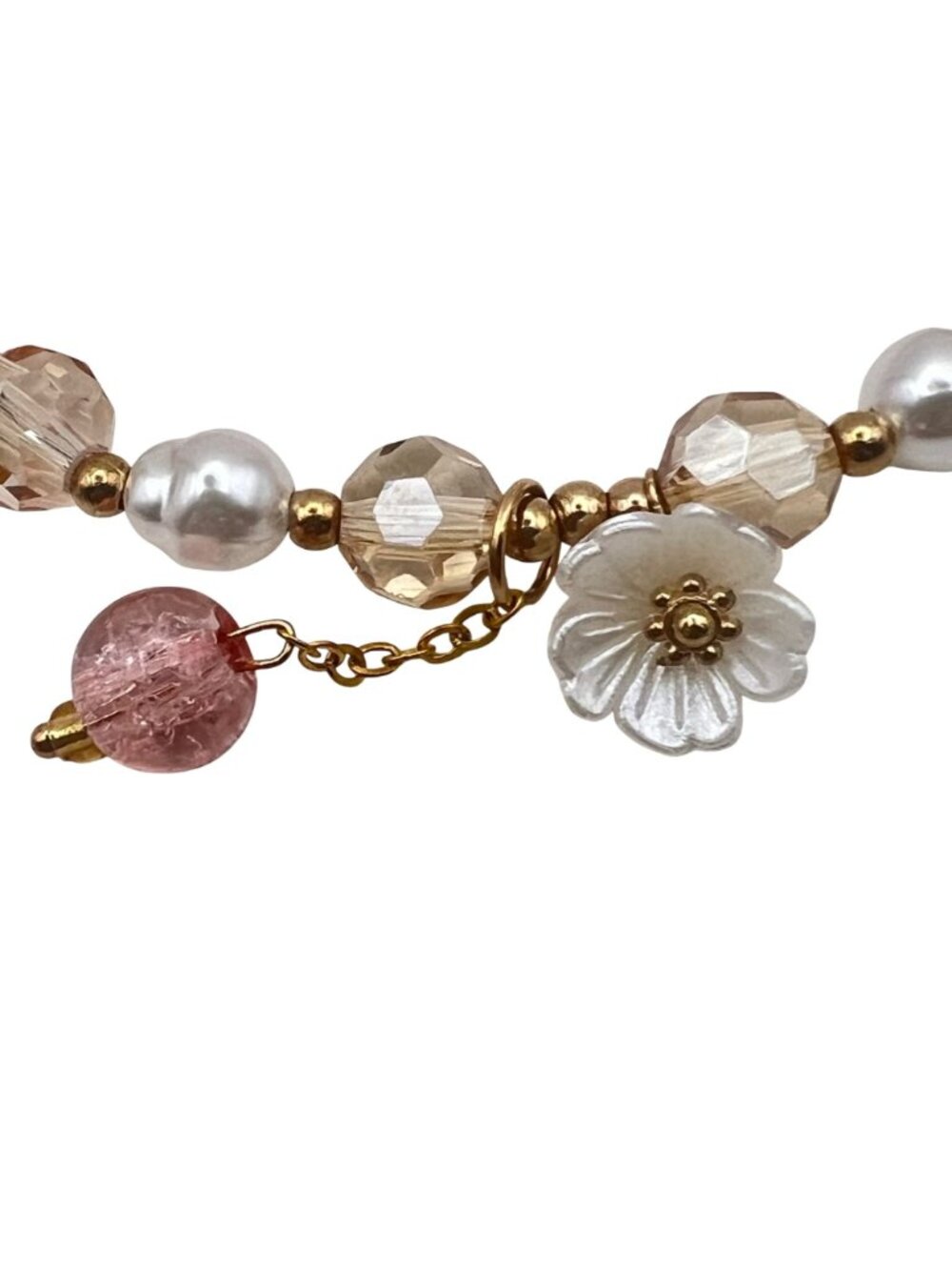 Pastel Stretch Bracelet Lot 2 Pink Blue Crackle Glass Pearl Flower Cottagecore - Picture 10 of 10